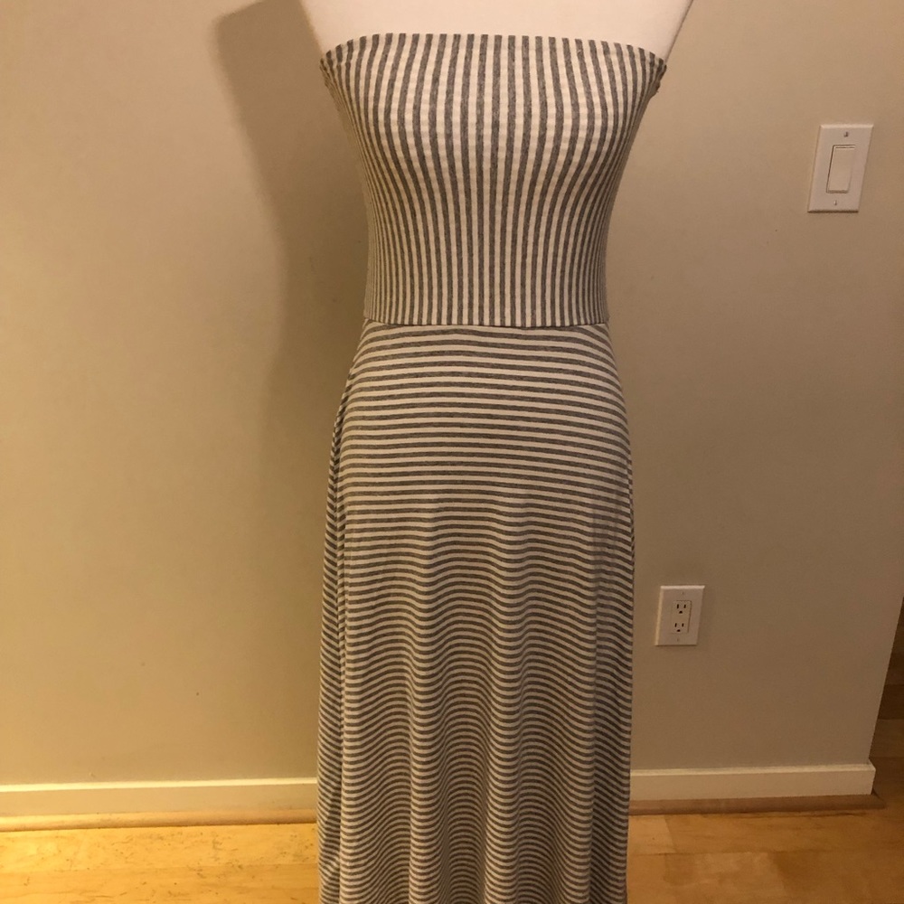 White & gray striped convertible maxi dress/skirt